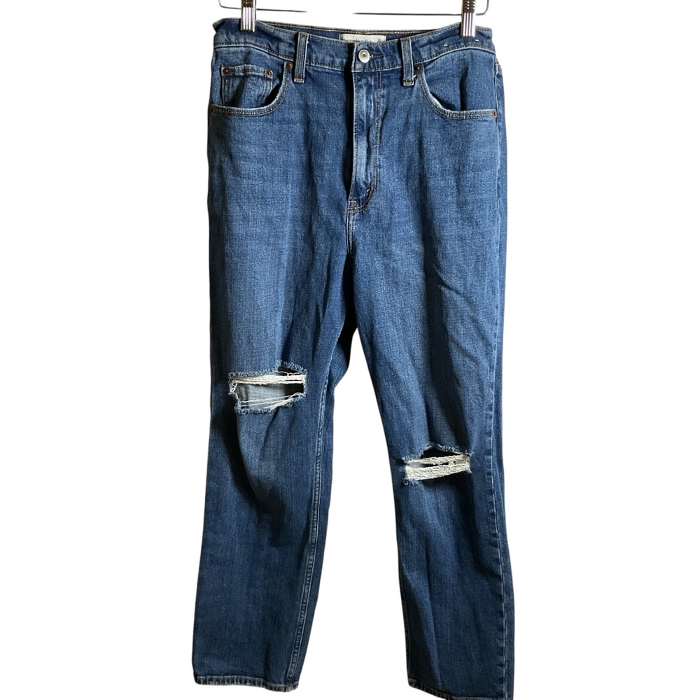 Abercrombie & Fitch Women's Ripped Blue Jeans Ankle Straight Ultra High Rise